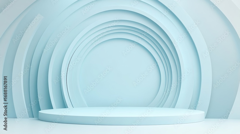 Obraz premium 3D rendering blue background e-commerce product exhibition booth