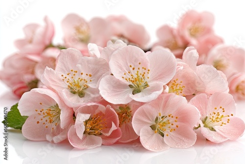 Delicate pink blossoms clustered on stems, soft focus