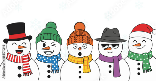 Five Festive Snowmen Friends Singing Christmas Carols
