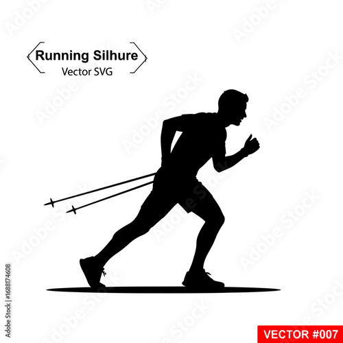 Dynamic male skier in silhouette pushing forward with poles, capturing the intense motion and determination of winter sports