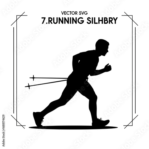 Dynamic silhouette of a determined athlete cross-country skiing with poles, capturing the essence of winter sport and athletic pursuit.