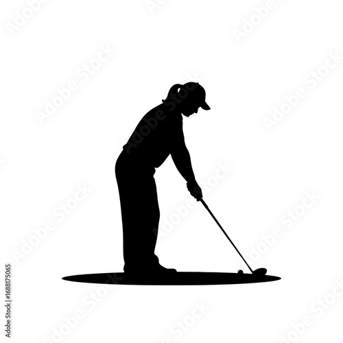Focused female golfer preparing to swing her club, capturing the dynamic moment of athletic concentration on the course