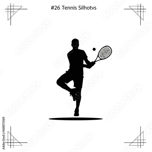 Dynamic tennis player in mid-swing silhouette capturing athletic action and competitive spirit for sports marketing and design