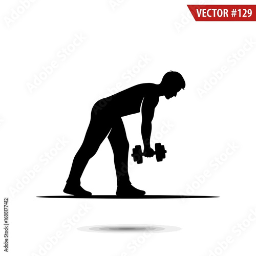 Dynamic silhouette of a man performing a dumbbell row exercise, highlighting strength training and athletic pursuit for fitness inspiration