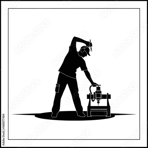 Skilled technician calibrating advanced CNC machinery with precision tools for industrial manufacturing precision and efficiency