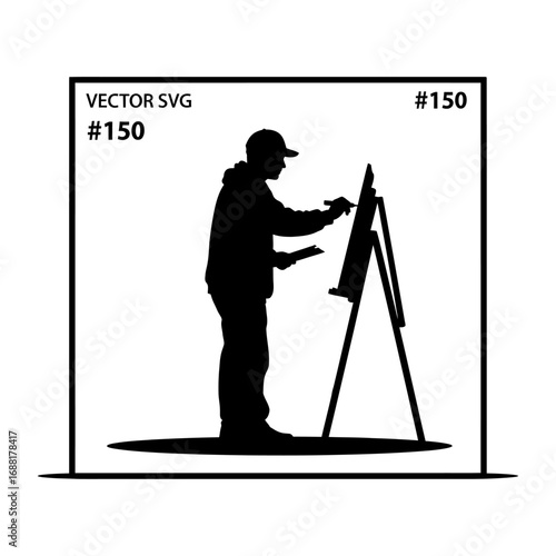 Creative artist meticulously painting masterpiece on easel, capturing inspiration with focused intensity in a studio setting