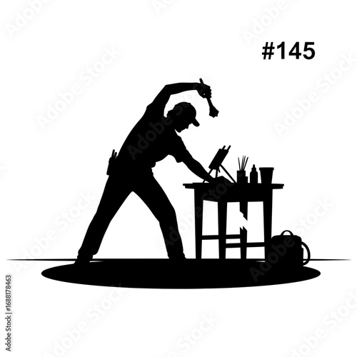 Artist passionately creates masterpiece with brush and easel in dynamic studio silhouette, capturing creative energy