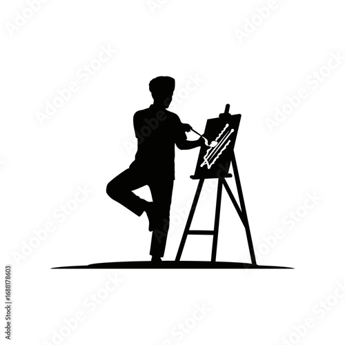 Artist passionately creating a vibrant masterpiece on canvas, capturing inspiration with brushstrokes in their studio