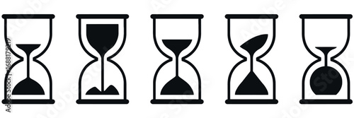Hourglass Sand Timer Icon – Minimalist Black Vector Silhouette Symbol for Countdown, Time Limit, Patience, Deadlines, and Productivity Graphic Design Elements