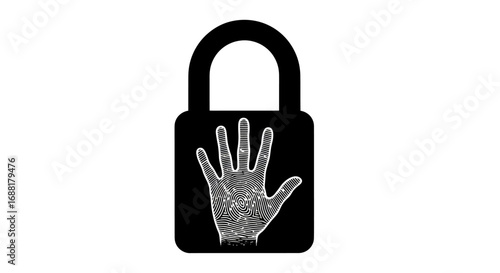 Black padlock icon with a fingerprint handprint inside.