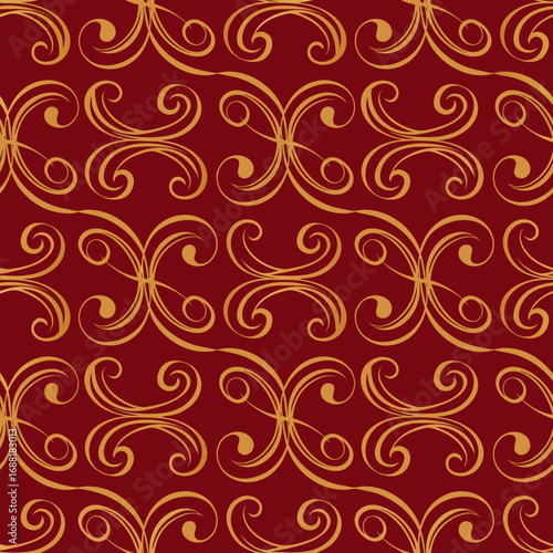 Vintage Ornate Scroll Pattern - Elegant Gold on a Burgundy Background