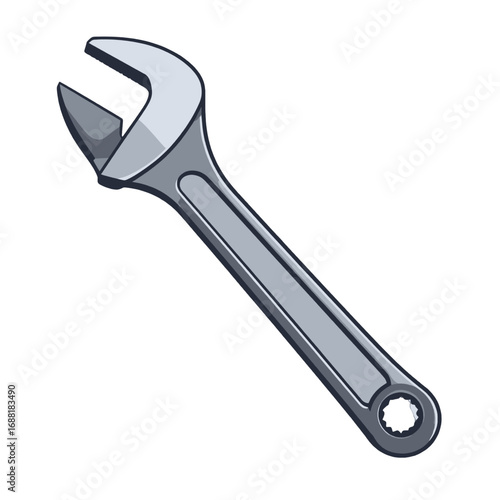 Isolated Silver Adjustable Wrench Pixel Art on White Background Tool for Mechanical Work and Home Repair Service