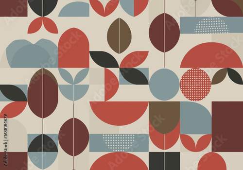 Creative Abstract Pattern Design Featuring Geometric Shapes and Colors - Modern Art Illustration with Floral Elements