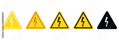 Warning symbols highlighting electricity hazards for safety protocols, design elements, and alerts