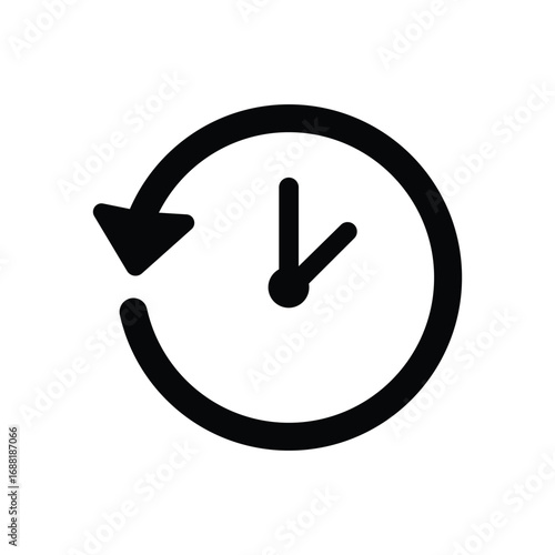 Time management icon with clock and arrow, representing deadlines and efficiency.