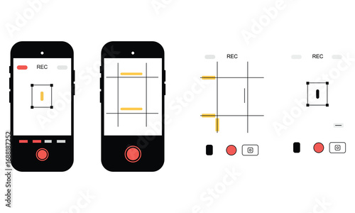 Modern smartphone interface capturing video with dynamic grid lines and recording button