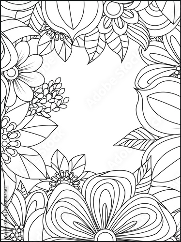 Intricate floral border design for coloring pages and decorative applications white background