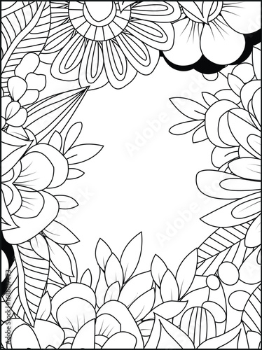 Intricate floral border design for coloring pages and decorative projects white background