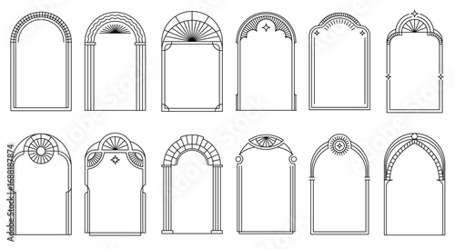 art deco arch frames gold line pattern borders