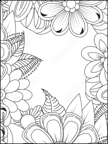 Intricate floral border design for coloring pages and creative projects white background