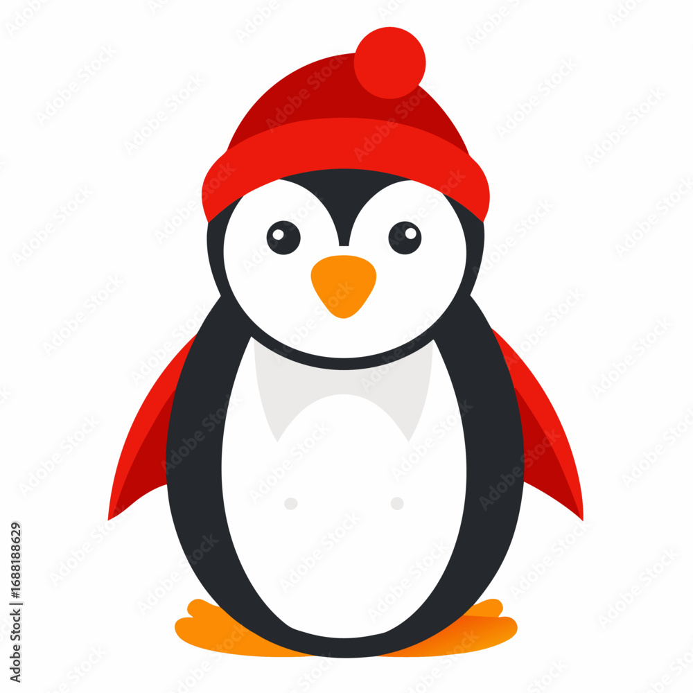 Obraz premium Minimal color vector penguin wearing a red hat