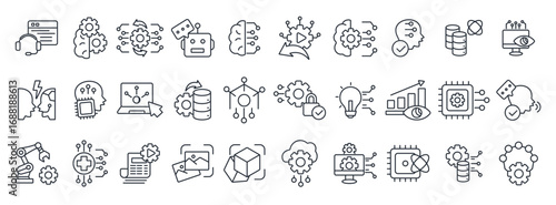 artificial intelligence icon set editable stroke linear