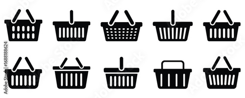 Shopping cart icons collection showcasing retail, e-commerce, and online shopping options for design.