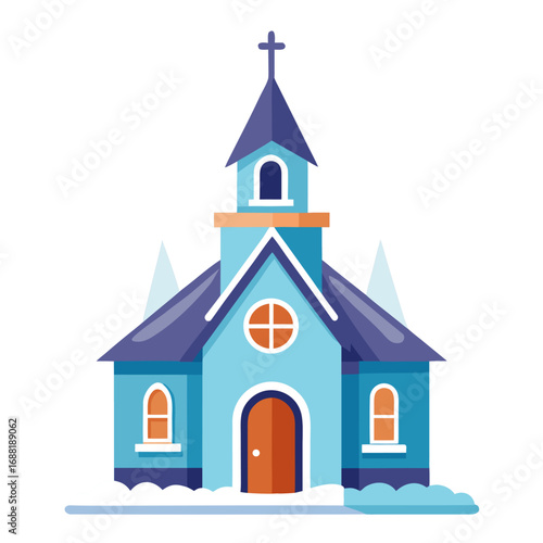 Minimal snowy church building color vector design