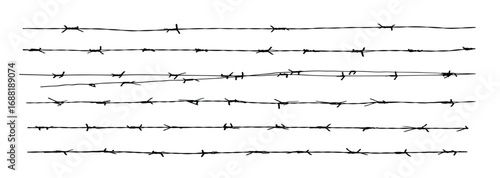 Barbed wire silhouette, isolated on white background.