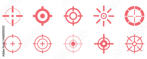 Red crosshair target icons for precision, accuracy, and focus, perfect for design and UI elements