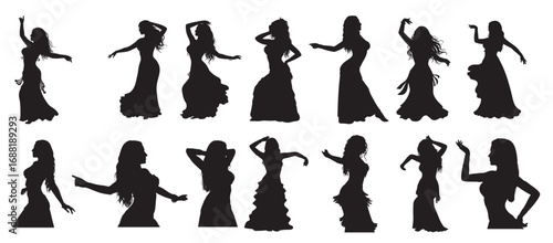 belly dancer silhouette white background.