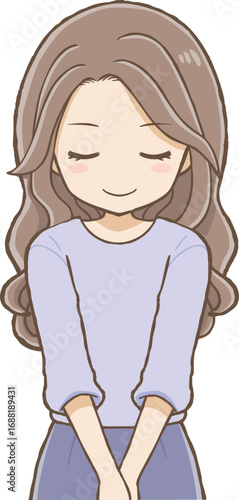 Long wavy-haired woman bowing (upper body)