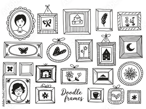 Charming hand drawn doodle frames collection for creative design projects and whimsical invitations