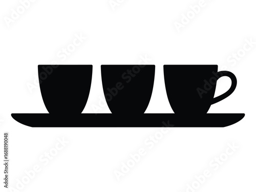 Elegant silhouette of three coffee cups lined up on a saucer