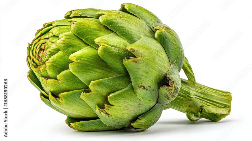 Obraz premium Fresh Green Artichoke Isolated on White Background for Culinary and Grocery Themes, Healthy Eating, Farm to Table, and Organic Produce Inspiration