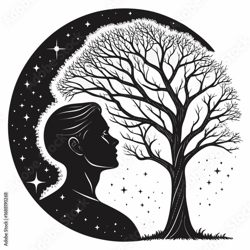silhouette of a girl with a tree