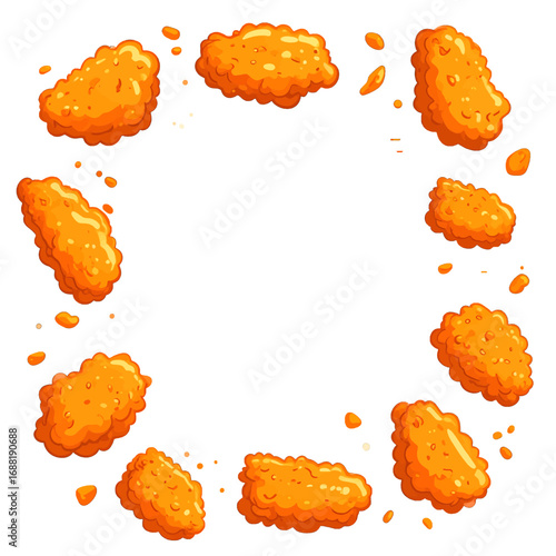 Golden Fried Nuggets Arranged in Circle Formation Pixelated Style Against White Backdrop Food Background Illustration