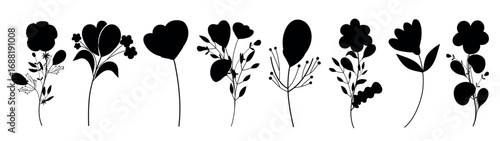 Flowers silhouette isolated on white