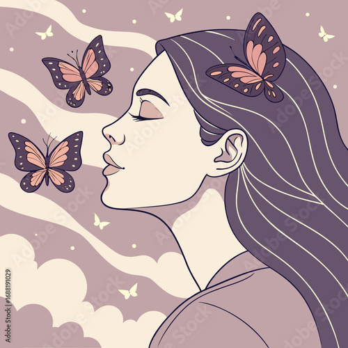 Black and White Surreal Abstract Portrait Vector
