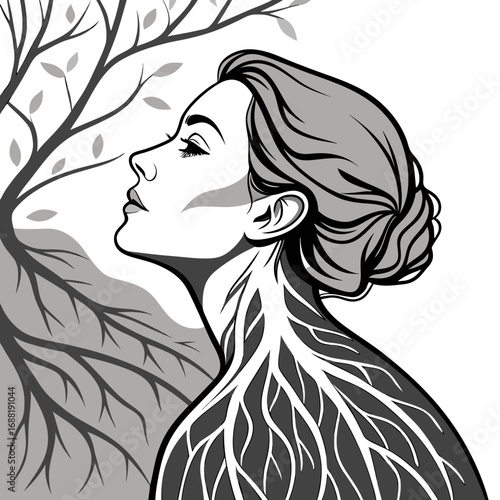 Black and White Surreal Abstract Portrait Vector
