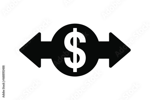 Dollar sign silhouette with arrows indicating exchange or movement