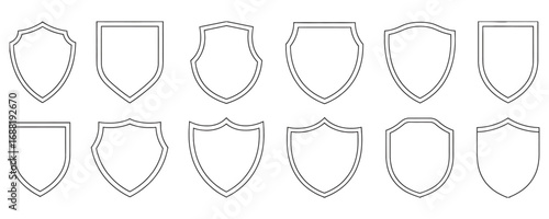 Collection of shield outlines for coat of arms design elements representing heraldry and security