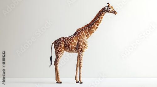 Full Body Studio Shot a Giraffe Standing Tall on White Background giraffa camelopardalis