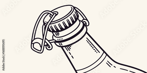 Detail of a swing top bottle cap with its wire bail mechanism clearly visible