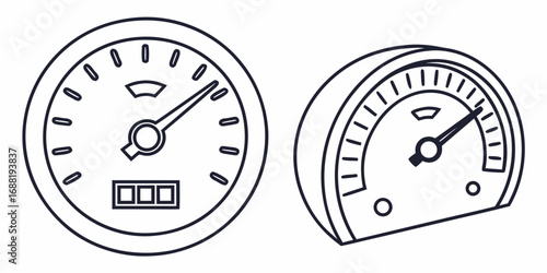 Two Stylized Vector Drawings Representing Various Gauges and Dials Found in Automotive and Industrial Settings