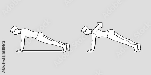 Illustration of a person performing a plank exercise with a modification for increased difficulty