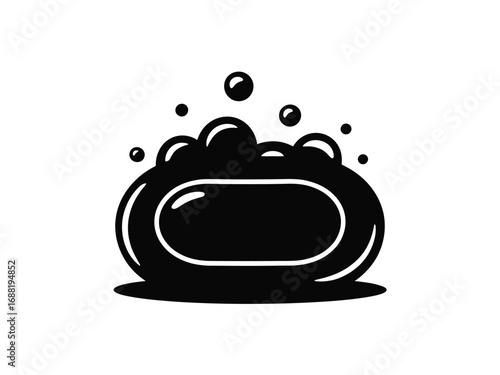 Simple silhouette of a bar of soap with bubbles and lather