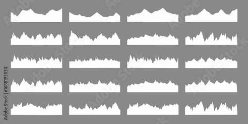 Collection of diverse white mountain range silhouettes on a gray background