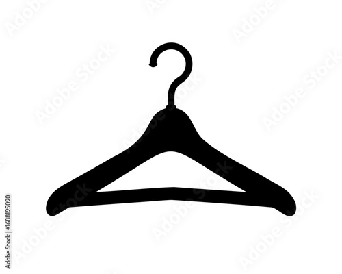 Black silhouette of a clothes hanger against a bright white background.