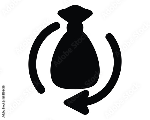 Black bag encircled by arrows indicating a cyclical process or flow